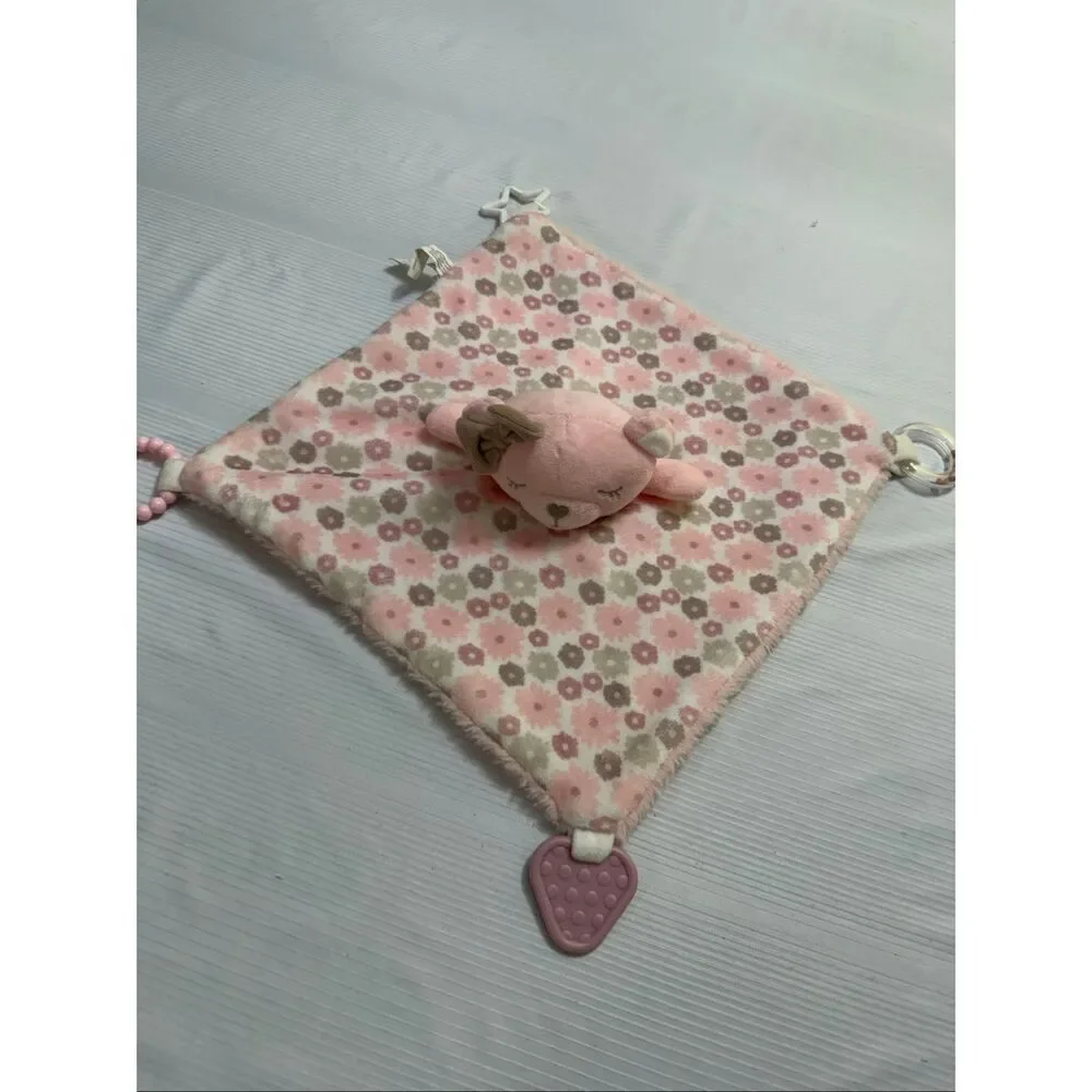 Dream Gro Pink Bear Lovey Plush Rattle Security Blanket Teether Sensory Toy
